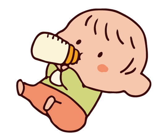 哺乳瓶に手を添えてミルクを飲む赤ちゃん